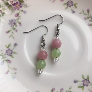 Pink and Green Glass Bead Earrings