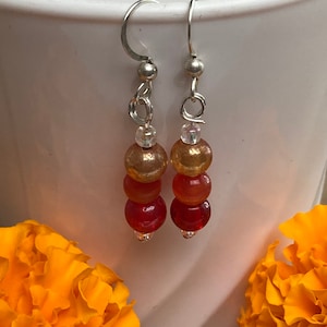 Red Stacked Glass Bead Earrings