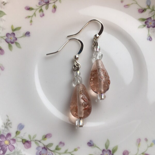 Champagne Glass Bead Earrings with Rose Gold Specks
