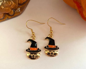 Witch's Cat Halloween Earrings
