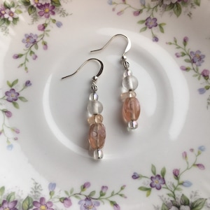 Pink and Clear Glass Bead Earrings