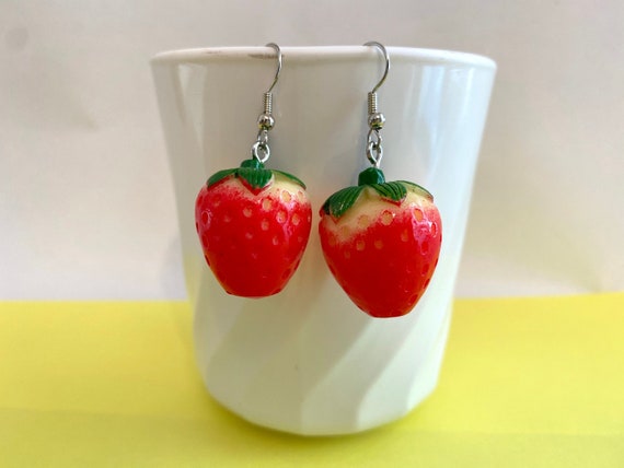 Red Strawberry Earrings Etsy