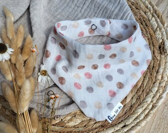Baby scarf, triangular scarf cream dots, muslin cloth baby, bib, baby scarf