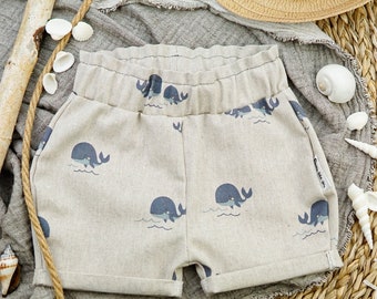 Shorts - Gr. 80 Wal, aus Canvas mit Paperbackbund, Babyshorts, Kinderhose, Kindershots, Sommerhose, Baumwollshorts