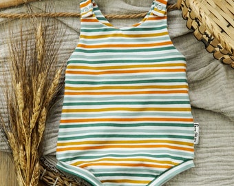 Short summer romper size 56 - retro stripes, summer romper baby, summer clothing