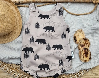 Kurzer Sommerstrampler Gr. 74 - Grizzly Walk , Sommerkleidung bär, Babykleidung Sommer