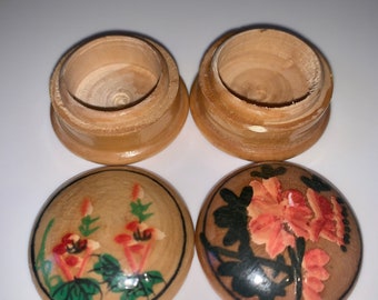 2 Vintage Wooden treen circular pill boxes -trinket boxes