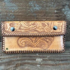 Cartera vintage de cuero genuino hecha a mano, estilo bohemio hippie