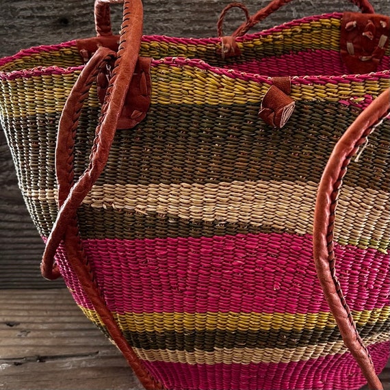 African Market Basket Woven Wicker Bright Colored… - image 2