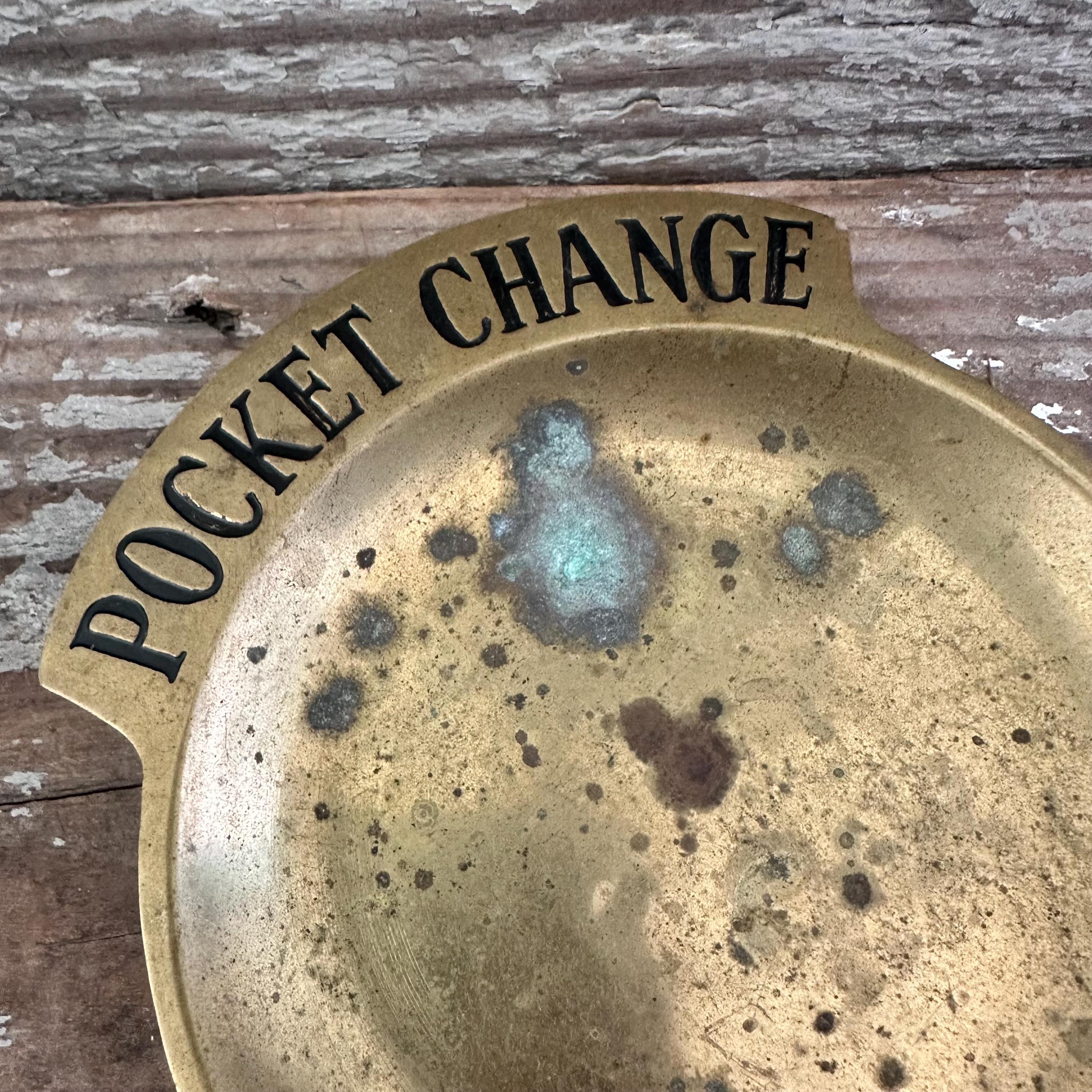 Vintage Brass Etched Pocket Change MidCentury Coin Dish