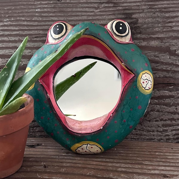 Handcrafted Wooden Frog Mirror