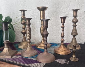 Mix Matched Vintage Brass Candlesticks