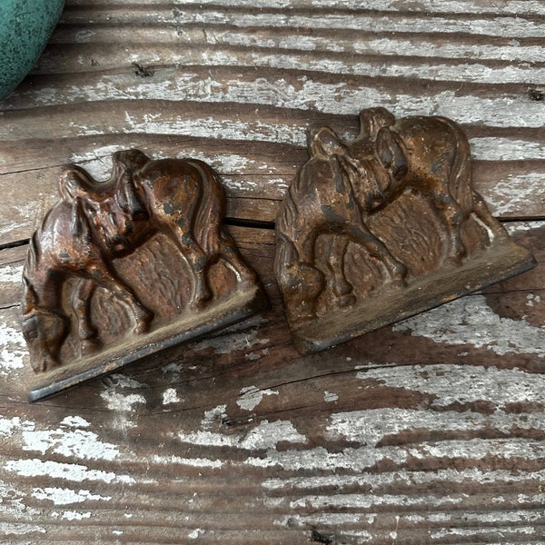 Vintage Cast Iron Western Horse Bookends
