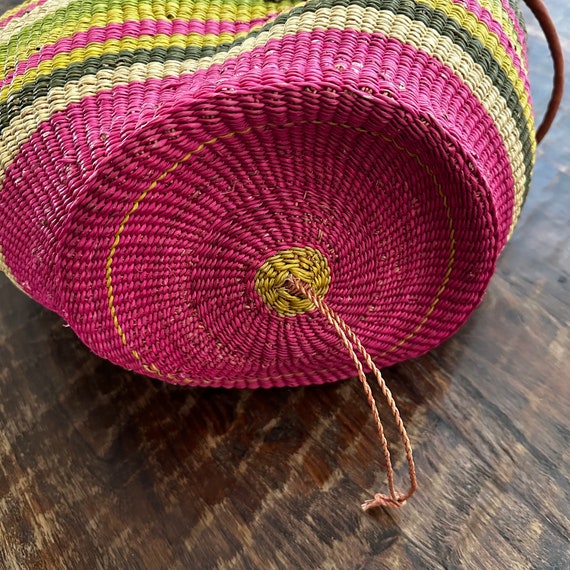 African Market Basket Woven Wicker Bright Colored… - image 4