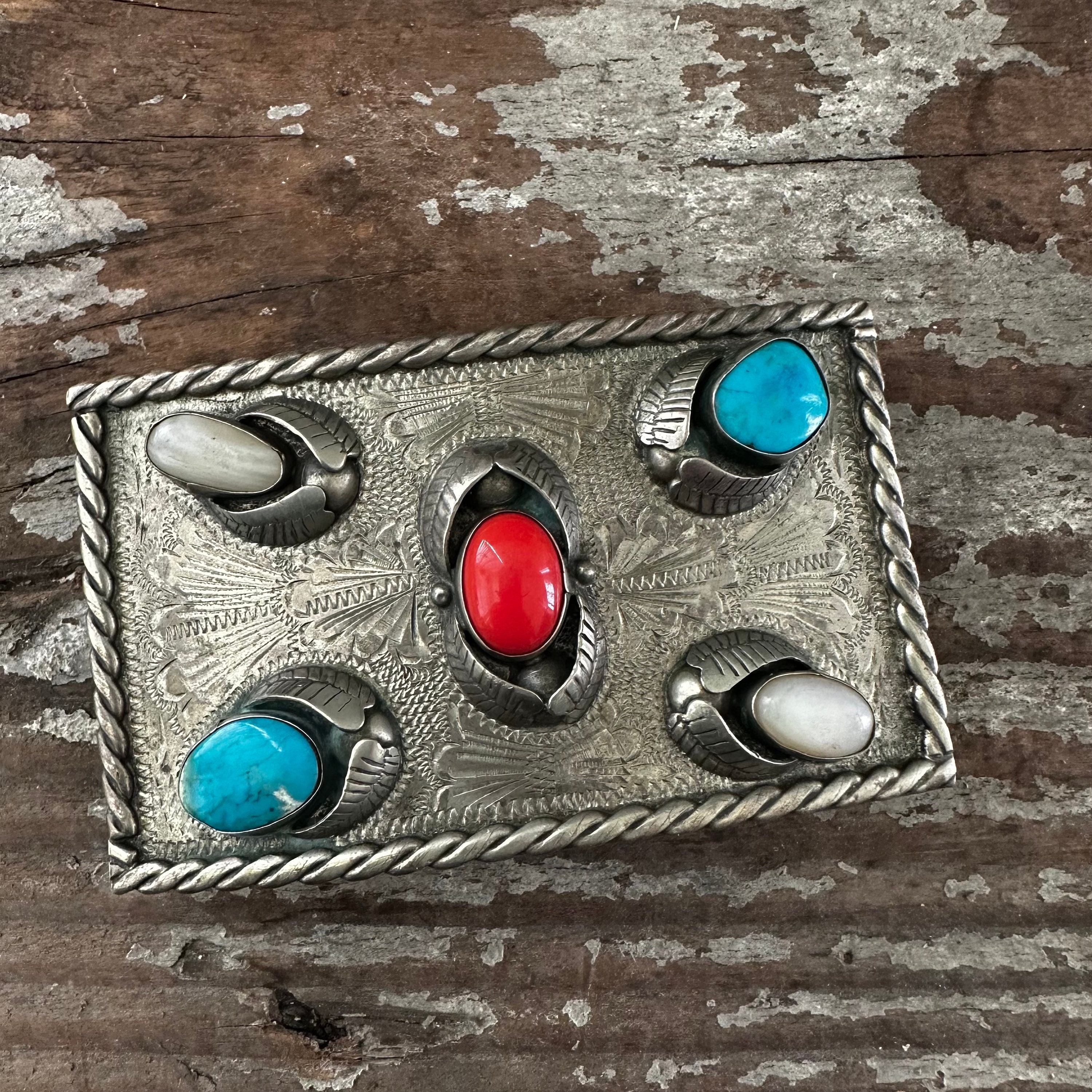 Vintage Alpaca Silver Southwestern Style Belt Buckle Signed 