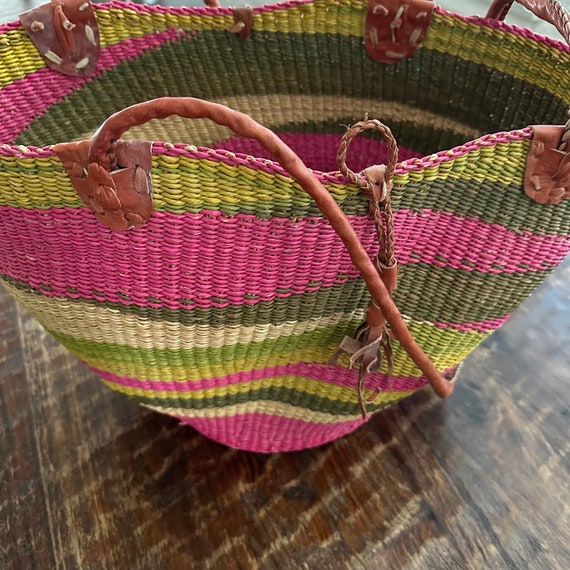 African Market Basket Woven Wicker Bright Colored… - image 5