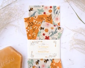Beeswax Wrap Starter Pack - Reusable Food Wrap - Eco Friendly Gifts - Organic Wax Wraps - Honey Bee Present for Her