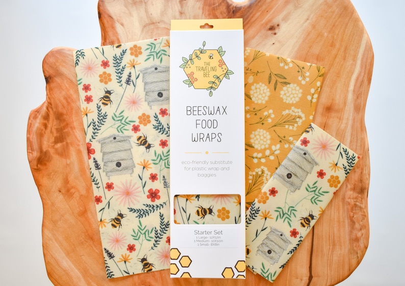 Beeswax Wrap Starter Pack - Reusable Food Wrap - Eco Friendly Gifts - Organic Wax Wraps - Honey Bee Present for Her 