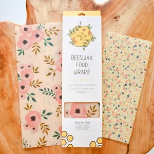 Beeswax Wrap Starter Pack - Reusable Food Wrap - Eco Friendly Gifts - Organic Wax Wraps - Unique Floral Present for Her