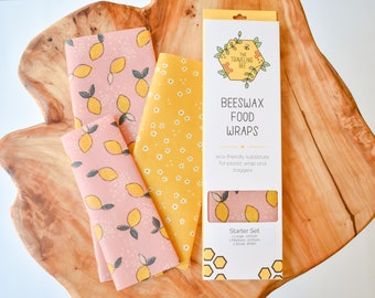 Beeswax Wrap Starter Pack - Pink Lemons - Reusable Food Wrap - Eco Friendly Gifts - Organic Wax Wraps