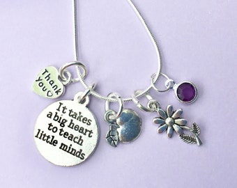 leraar gift Teacher ketting gepersonaliseerde leraar waardering het duurt een groot hart om kleine geesten kinderdagverblijf leraar geschenk te leren