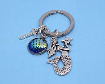 mermaid keychain mermaid key ring mermaid keyring mermaid key chain mermaid gift personalised mermaid mermaid initial