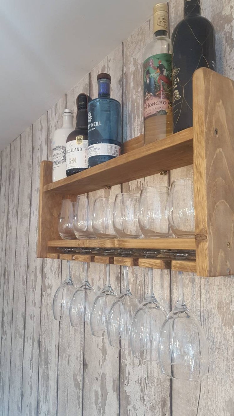 Wall Mounted Wine/gin Rack Holds 6 Bottles and 12 Glasses Etsy UK