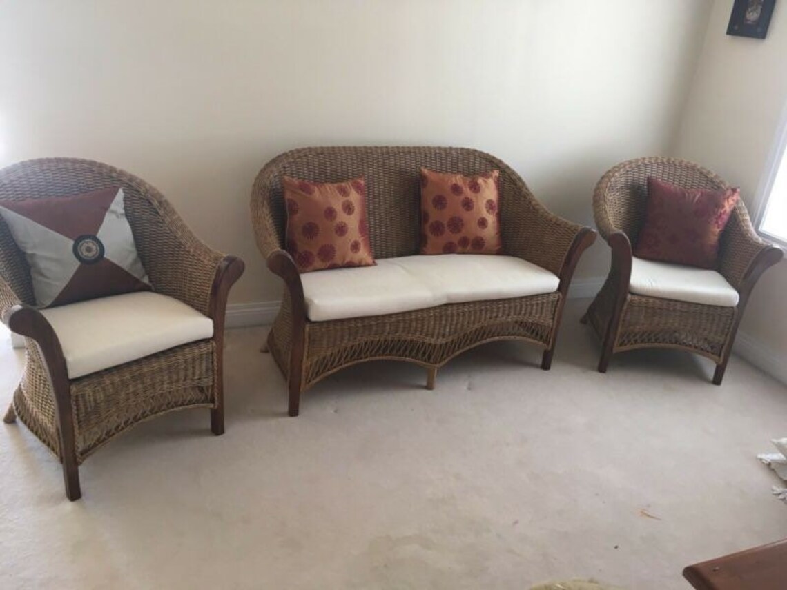 Cane Sofa Set With Cushion rarely Used Pickup Only Etsy