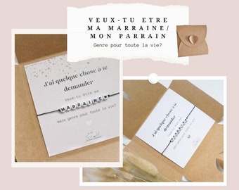 Bracelet demande de marraine ou parrain [Bracelet + enveloppe kraft coeur]