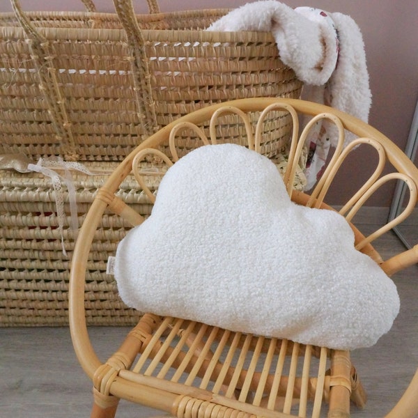 Coussin nuage en tissu bouclette - blanc