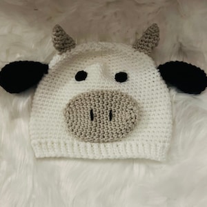 Cow beanie, Sizes newborn to adult, Made to Order