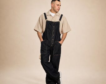 Gray Denim Bib Overall Pants Baggy Dungarees Street Style Workwear Salopette Unisex for Men Woman Overalls Latzhose for gift top to bottom
