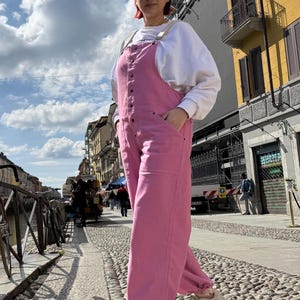 Combinaison rose unisexe coupe ample Streetwear Workwear salopette épaisse mode urbaine baggy femme costume utilitaire sur mesure