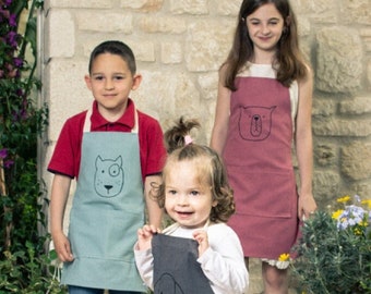 Cute Apron | Cotton Apron | Kids Apron | Tied Neck Straps, Pocket and Hand-Painted Cute Animal Faces at Chest Area | Playful Attire