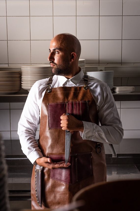 100% Real Genuine Leather Apron in Light Brown | Adjustable
