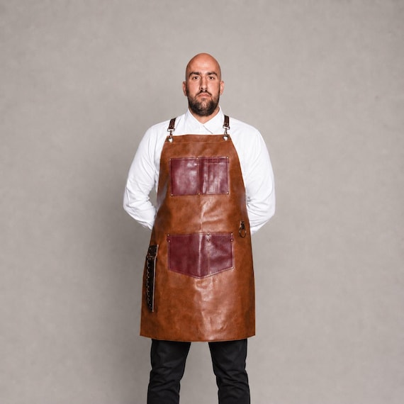 Personalized Leather Butcher Apron, Custom Logo BBQ Apron, Cross