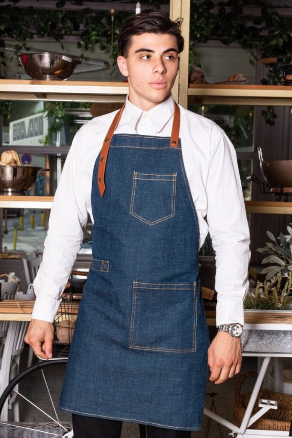 アトリエgg＊LINEN DENIM APRON 1 1/2 Blue Denim Apron: Adjustable Leather Strap, Functional Pockets - Etsy