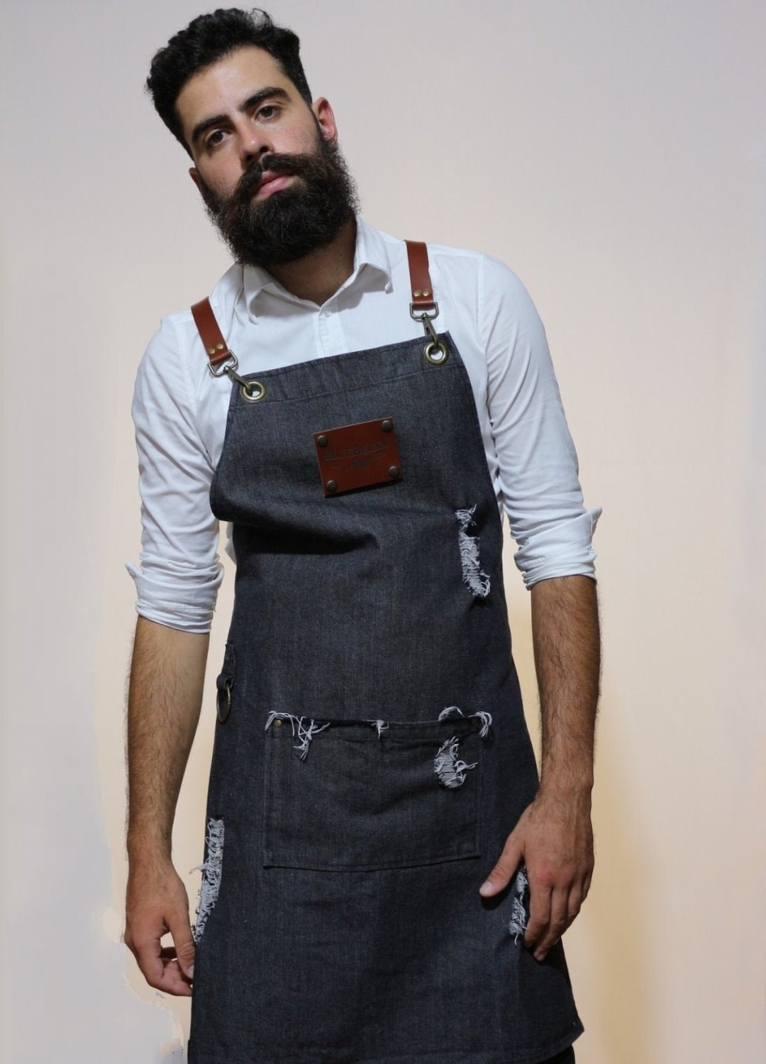 Black Bartender Jean Apron With Leather Straps & for Home Etsy