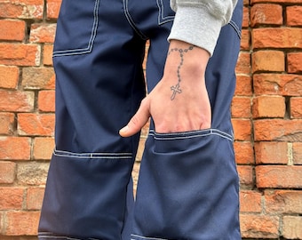 Baggy Cargo Pants Men Blue Streetwear Loose Fit Trousers Skater Pants Hip Hop Outfit Y2K Wide Leg Pants Big Pocket Pants