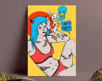 Shifty Lowlife Art Print, Yellow Woman Illustration Print, Wall Decor