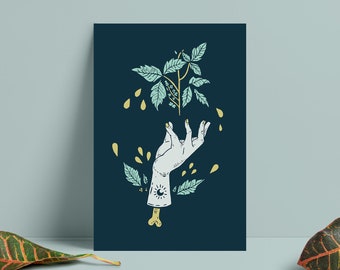 Hedera Ivy Hand Art Print, Botanical Plant Design Illustration, Nature Wall Decor