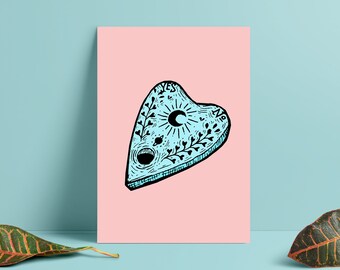 Ouija Board Planchette Art Print, Occult Illustration Design, Wall Decor