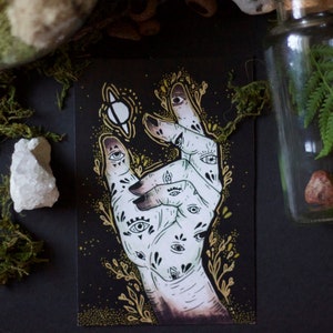 Mystic Hand Art Print, Eye Hand Illustration Design, Wall Decor