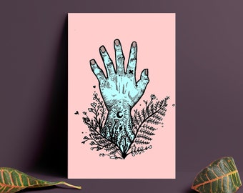 Pink Botanical Hand Art Print, Nature Illustration Design, Wall Decor Floral