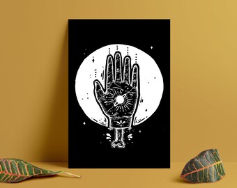 Mystic Occult Hand Art Print, Illustration Design, Wall Decor