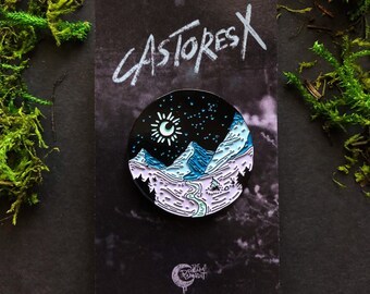 Planet Castores X Blue Enamel Pin, Nature Lapel Pin, Explore Purple Mountains Pin