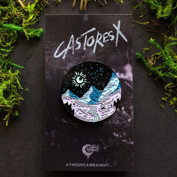 Planet Castores X Blue Enamel Pin, Nature Lapel Pin, Explore Purple Mountains Pin