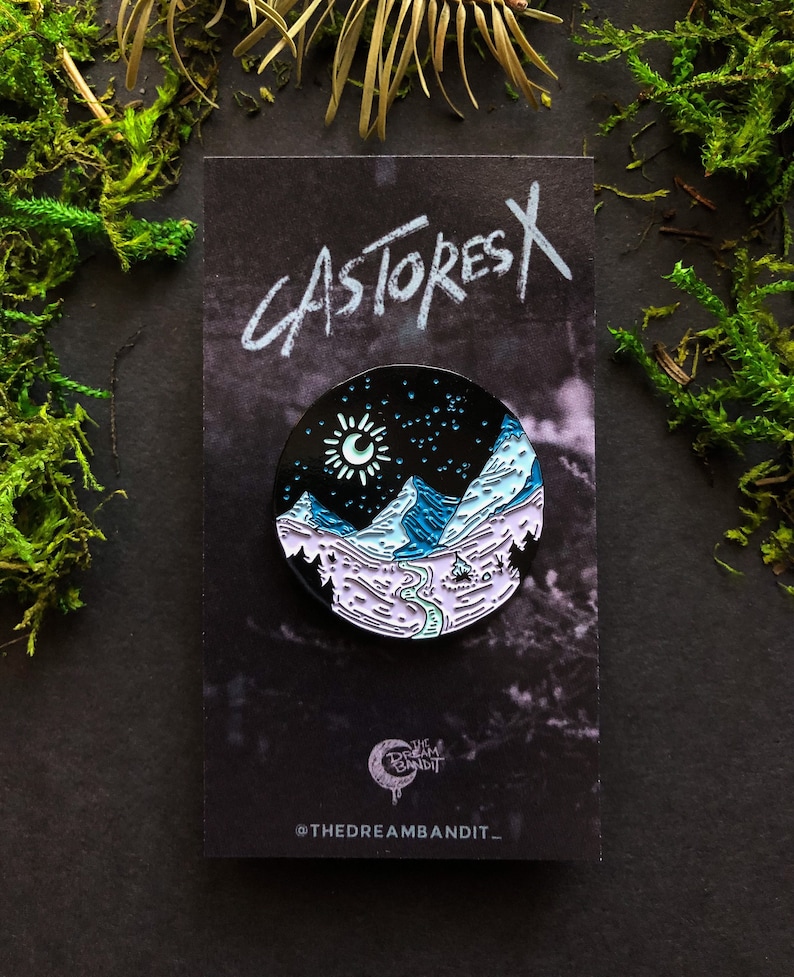 Planet Castores X Blue Enamel Pin, Nature Lapel Pin, Explore Purple Mountains Pin image 1