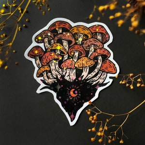 Orange Autumn Mushroom Fungi Nature Laptop Sticker Holographic Waterproof Vinyl