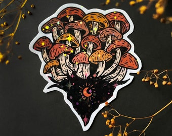 Orange Autumn Mushroom Fungi Nature Laptop Sticker Holographic Waterproof Vinyl